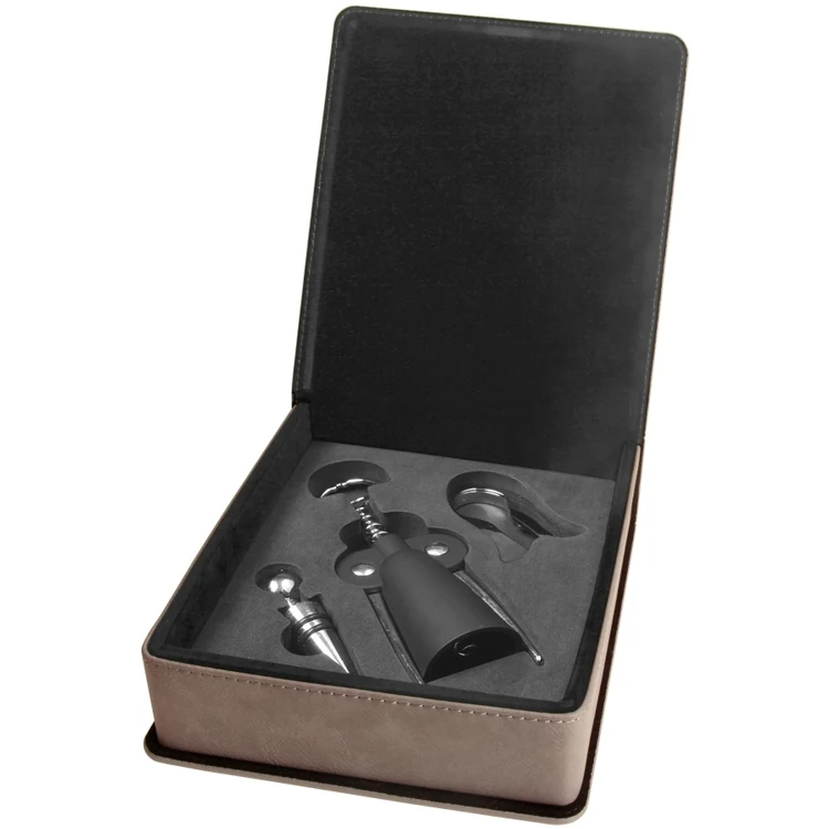Leatherette Three-piece Wine Set - Gray 1