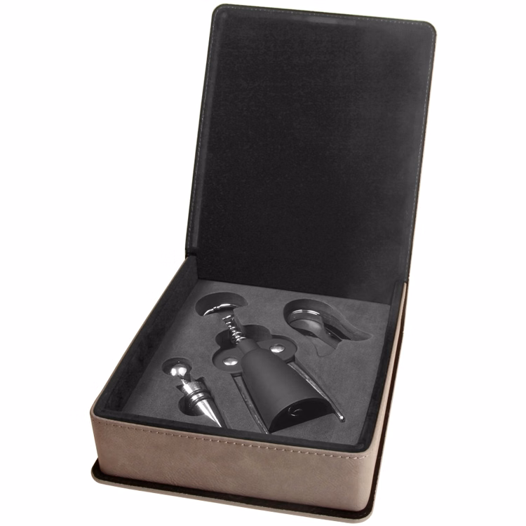 Leatherette Three-piece Wine Set - Gray