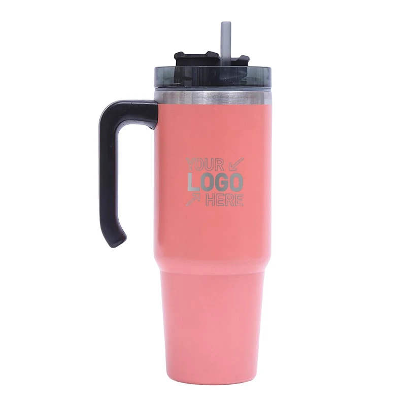 30 OZ Double Walls Stainless Steel Auto Tumbler With Straw And Handle 1