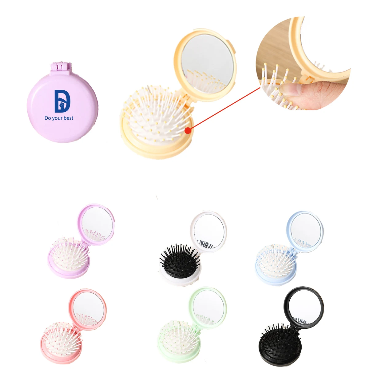 Mirror-Equipped Round Pocket Comb 1