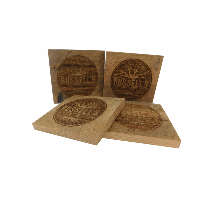 Reclaimed wood coaster with laser engraving