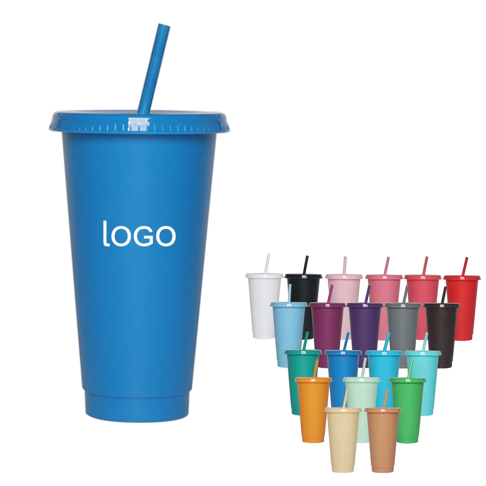 24oz Plastic Stadium Cup with Straw Lid 1