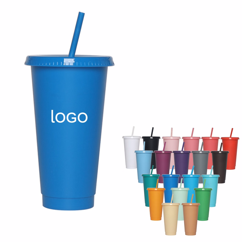 24oz Plastic Stadium Cup with Straw Lid