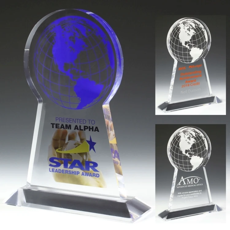 Tall Globe Award - Laser Engraved - (7½" x 9¼" x ¾") 1