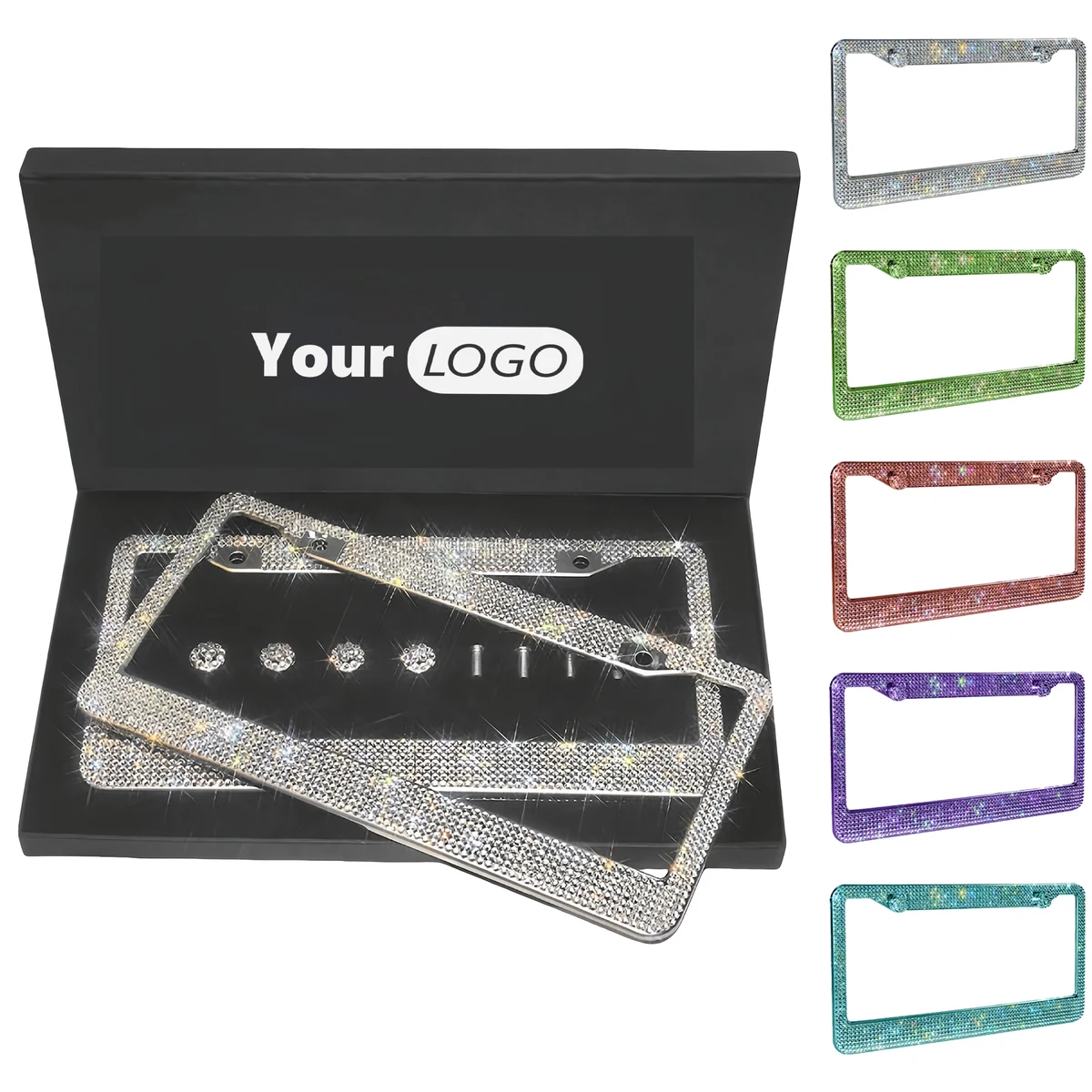 Stainless Steel Deluxe Bling License Plate Frame Kit 1