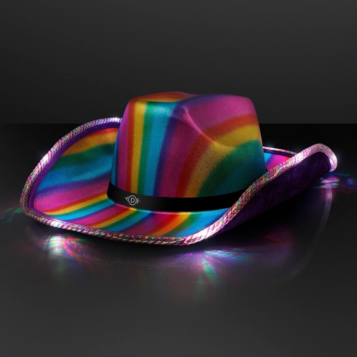 Light Up Cowboy Shiny Rainbow Hat w/ Black Band 1