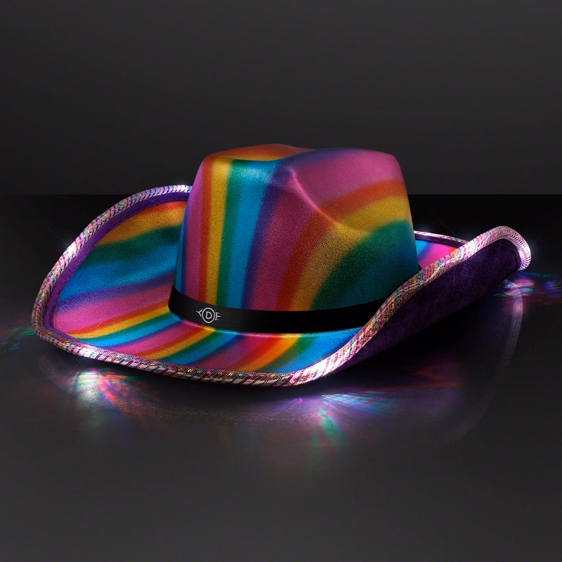 Light Up Cowboy Shiny Rainbow Hat w/ Black Band