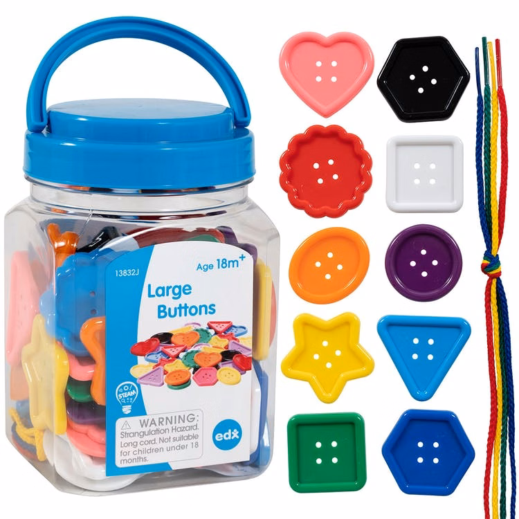 Large Buttons With Lacing String - Mini Jar Assorted Colors