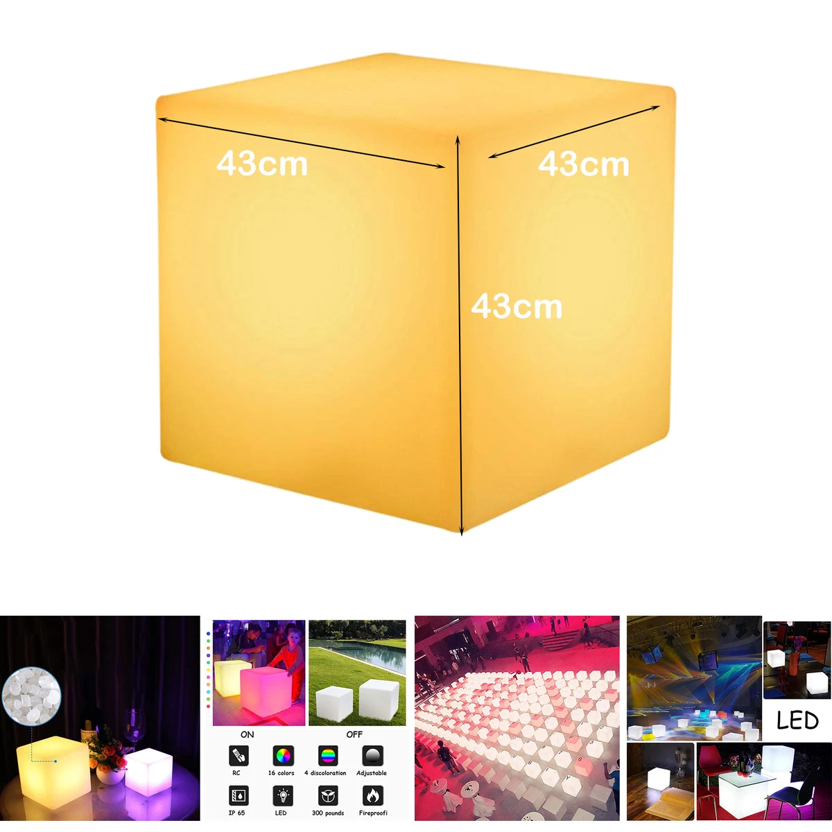 43cm x 43cm x 43cm Colorful Party LED Luminous Square Stool 1