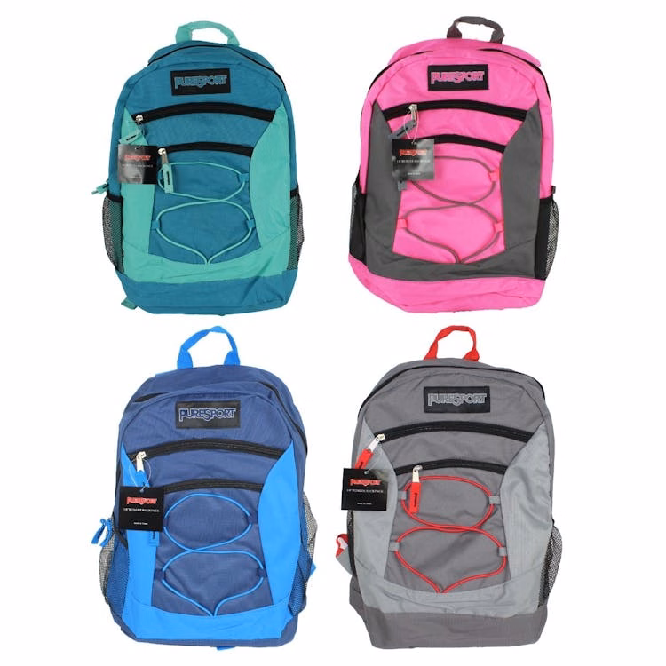18" Classic Bungee Backpacks - Mesh Side Pockets Assorted