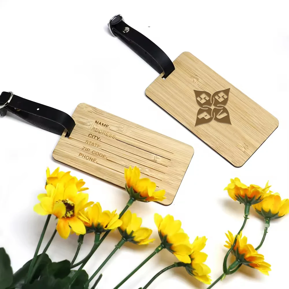 Eco-Friendly Bamboo Double-Sided Travel Luggage Tag 1