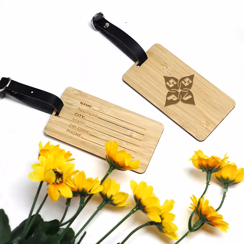 Eco-Friendly Bamboo Double-Sided Travel Luggage Tag