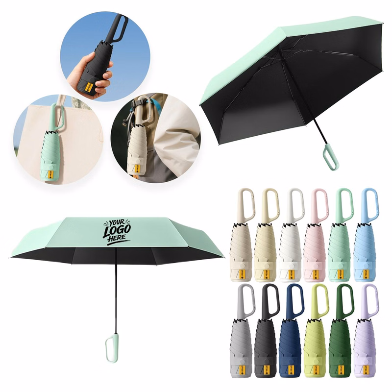 Compact Carabiner Handle Umbrella UV Rain Protection