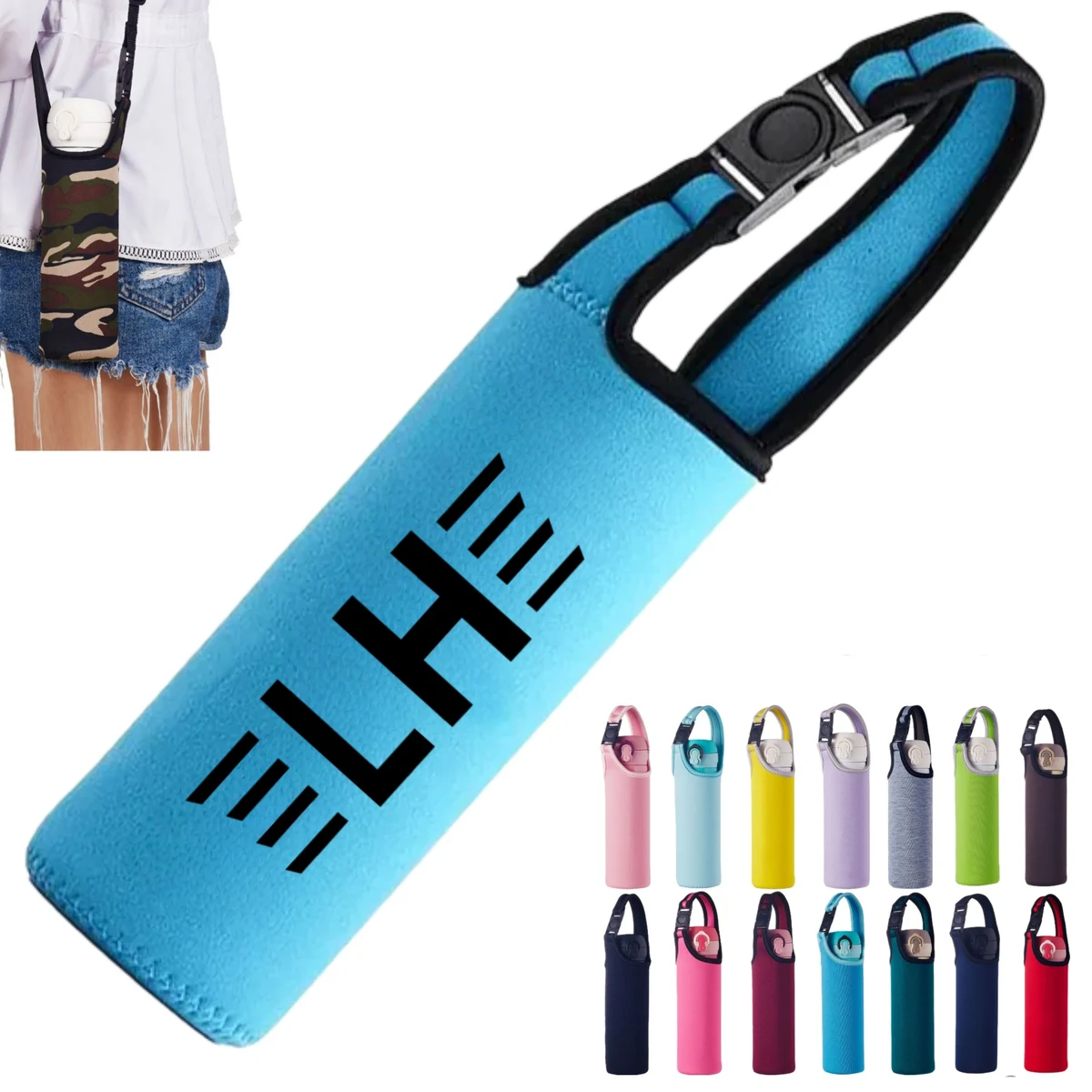 Insulated Water Bottle Carrier Sleeve with Shoulder Strap 1