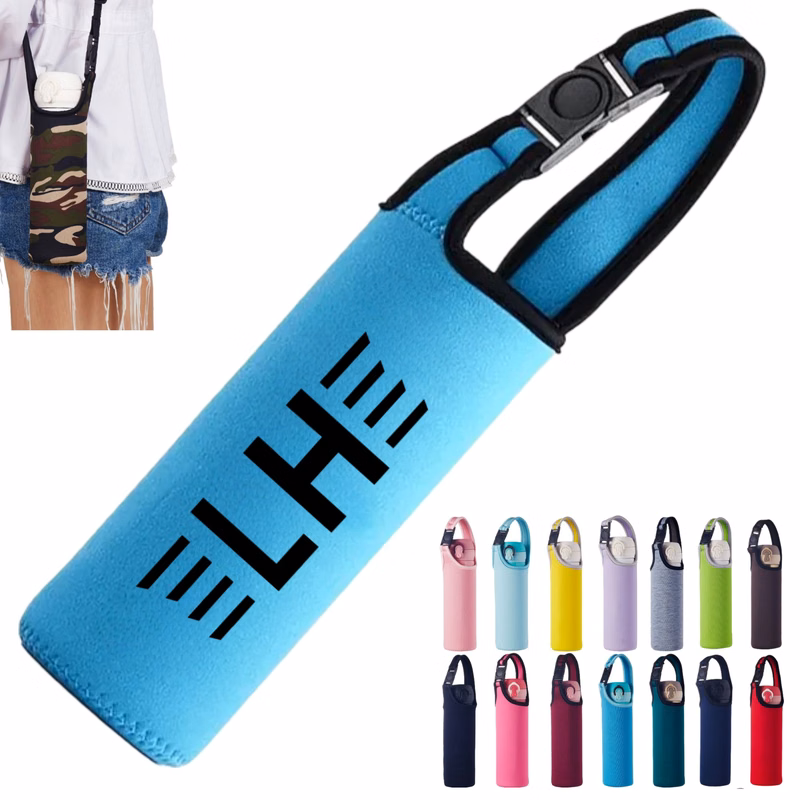 Insulated Water Bottle Carrier Sleeve with Shoulder Strap