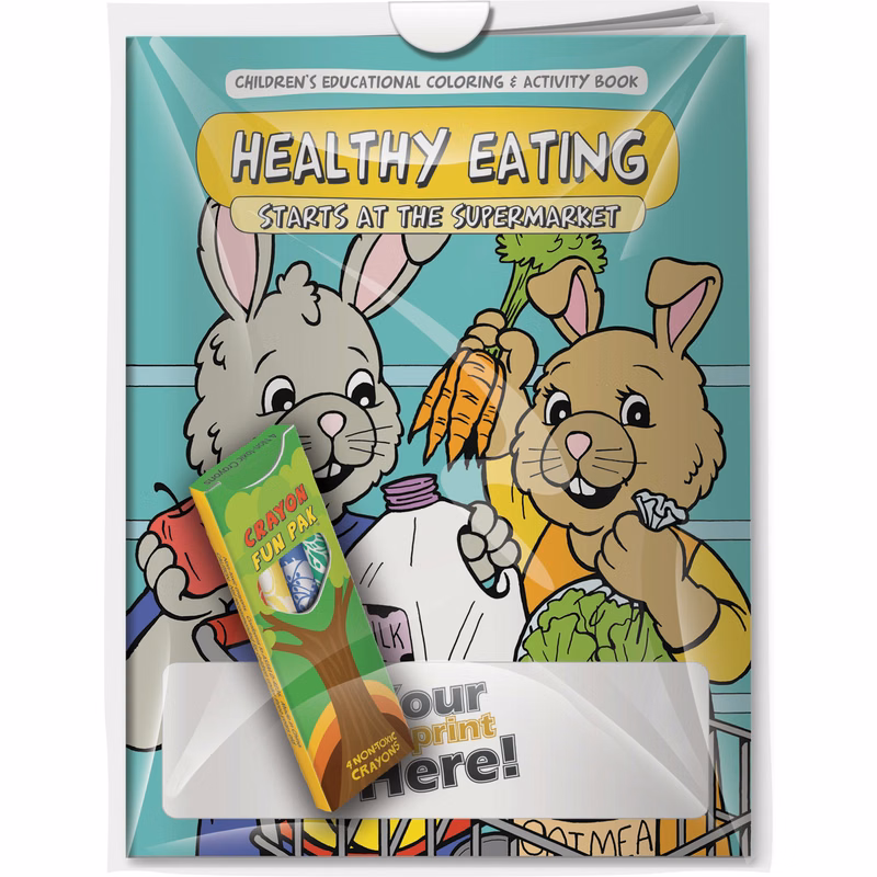 Combo Pack - CB1039 Coloring Book & 4-Pack of Crayons (Imprinted) in a Poly Bag