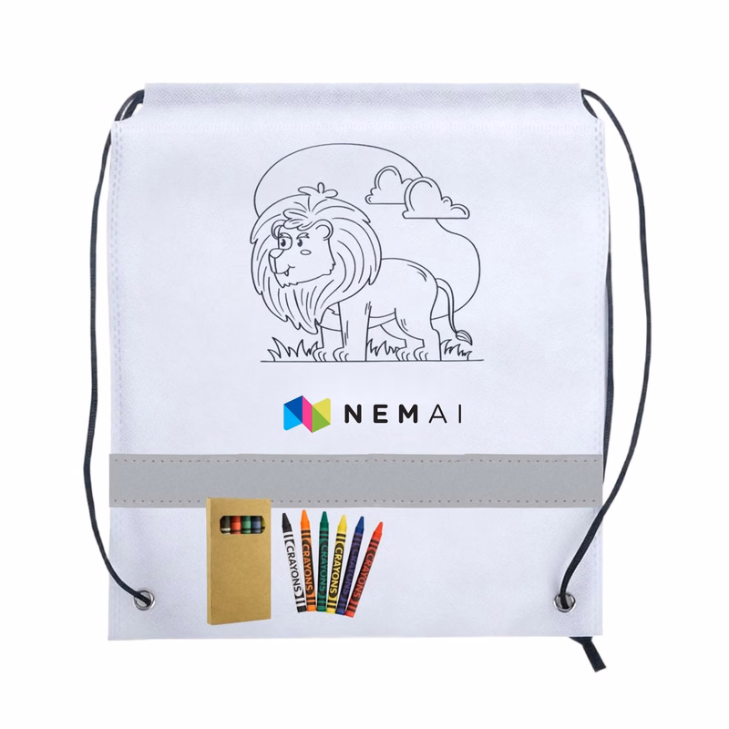 Non-woven Coloring Drawstring Bag with Crayon
