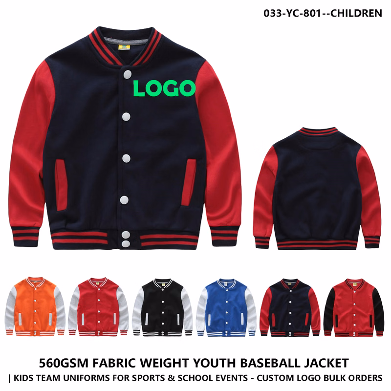 Kids Custom Logo Button Baseball Jacket ?C Color Block