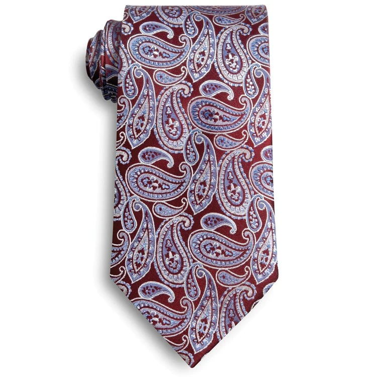 Maroon and Blue Silk Paisley Tie 1