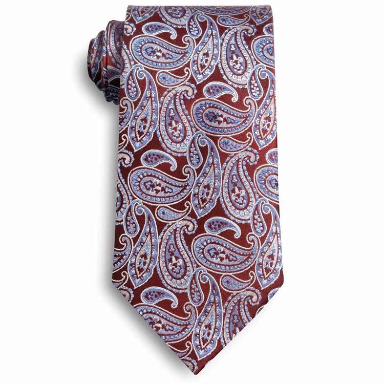 Maroon and Blue Silk Paisley Tie