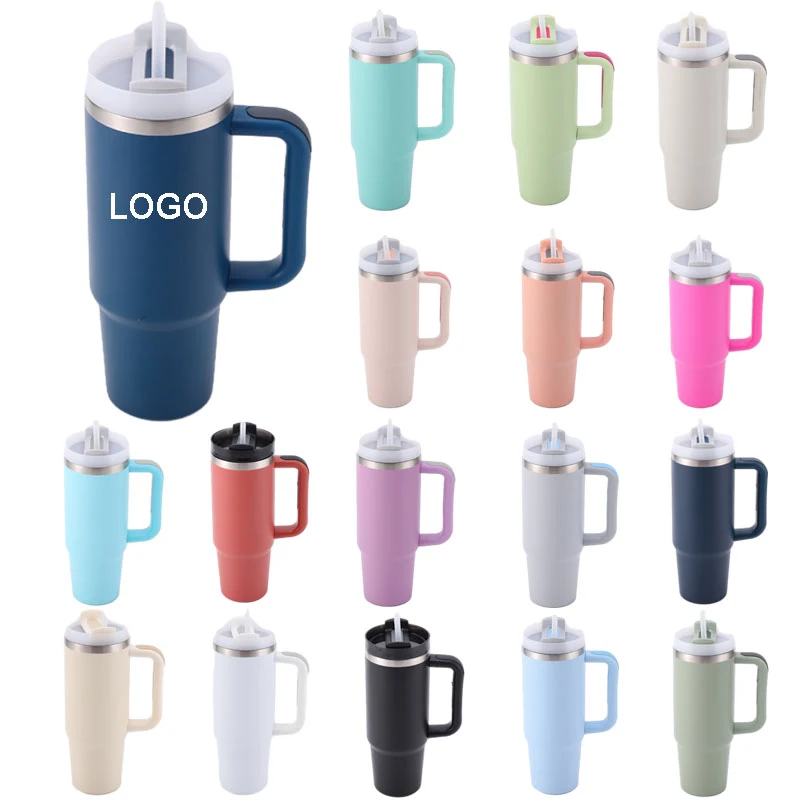 30 oz Vacuum Stainless Steel Tumbler W/ Handle & Straw 1
