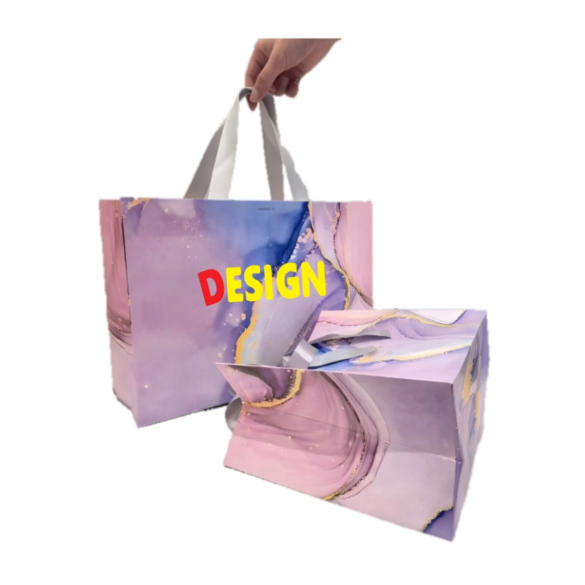 Full Print White Cardboard Gift Bag with Gold Foiling 1