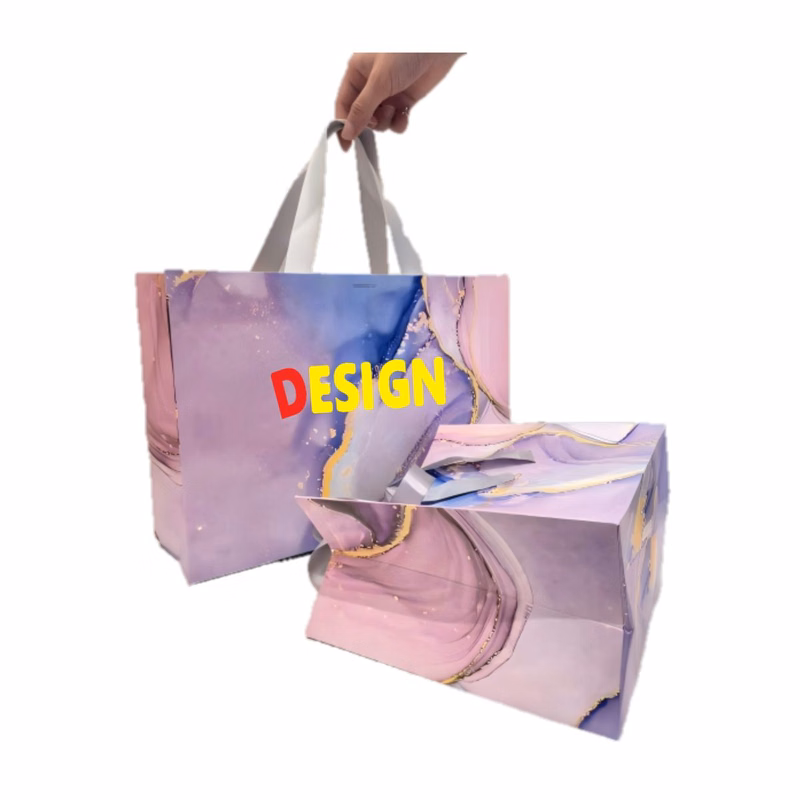 Full Print White Cardboard Gift Bag with Gold Foiling