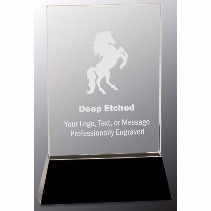 9" Clear Crystal Rectangle Wedge on Black Base Award