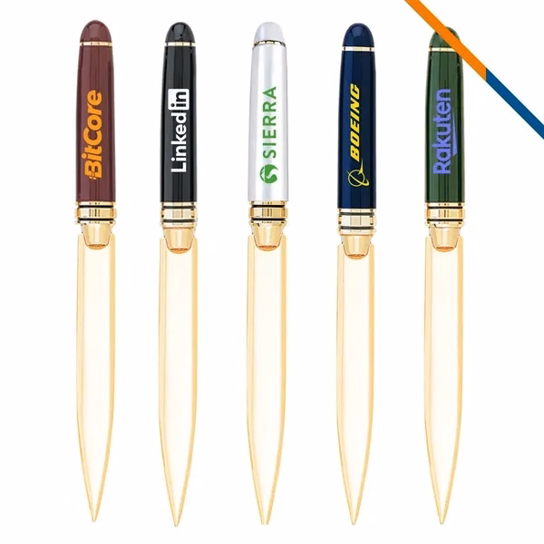 Custom 5.5 inch Letter Opener with Enamel Finish & Gold Accents — Office Desk Giveaway