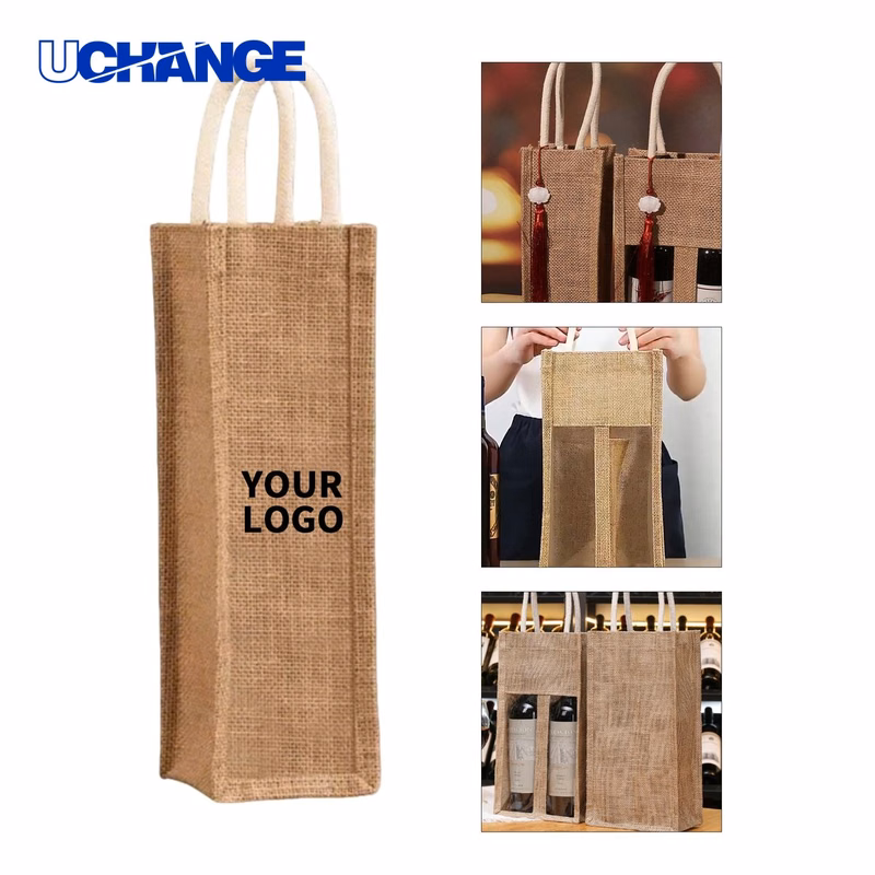 Jute Single Bottle Wine Gift Tote Carrier