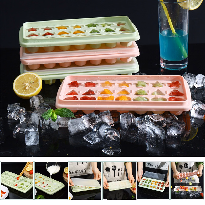 Ice Cube Tray with Lid Stars Triangles Love Hearts Shape