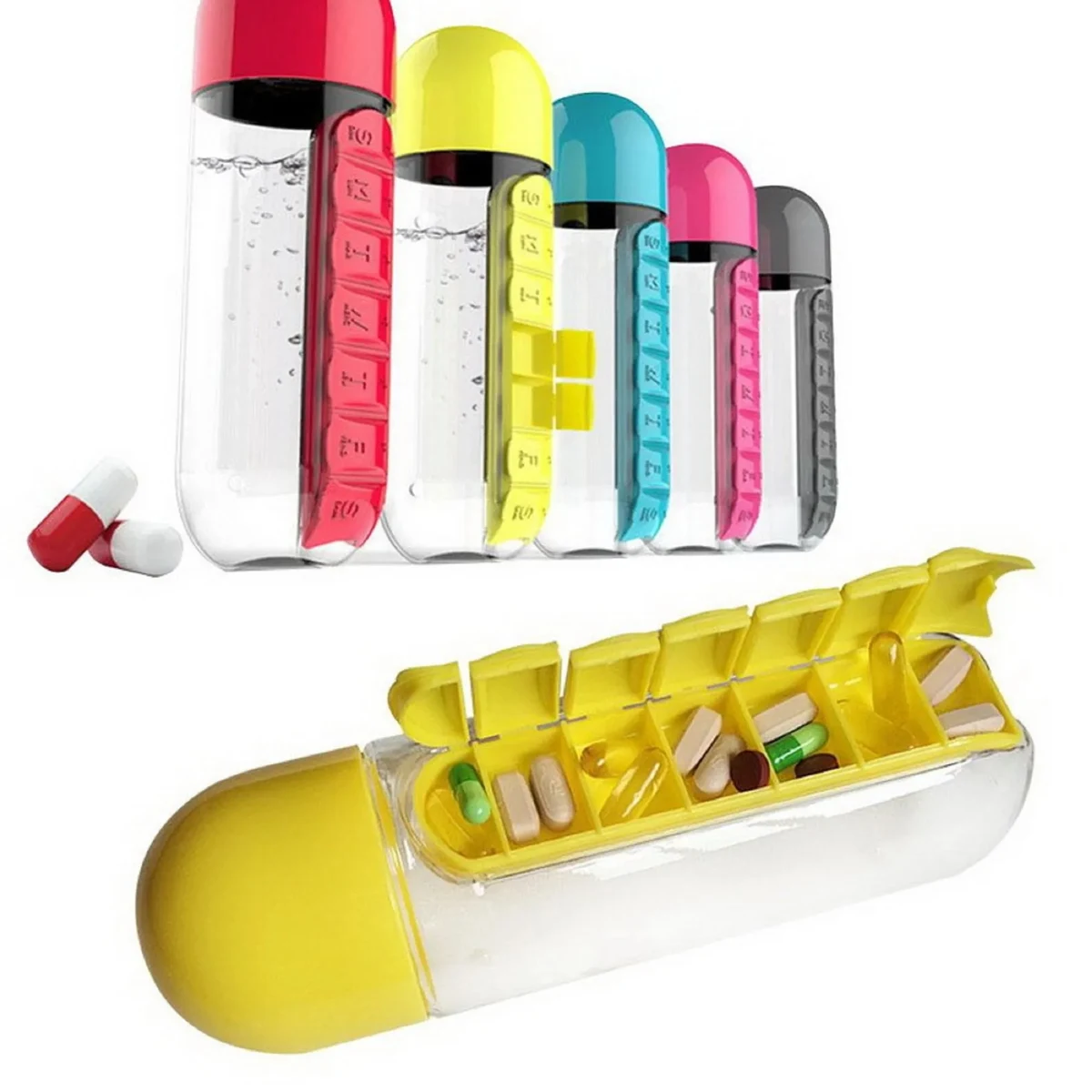 20 OZ Water Bottle with 7 Compartments Pill Box 1