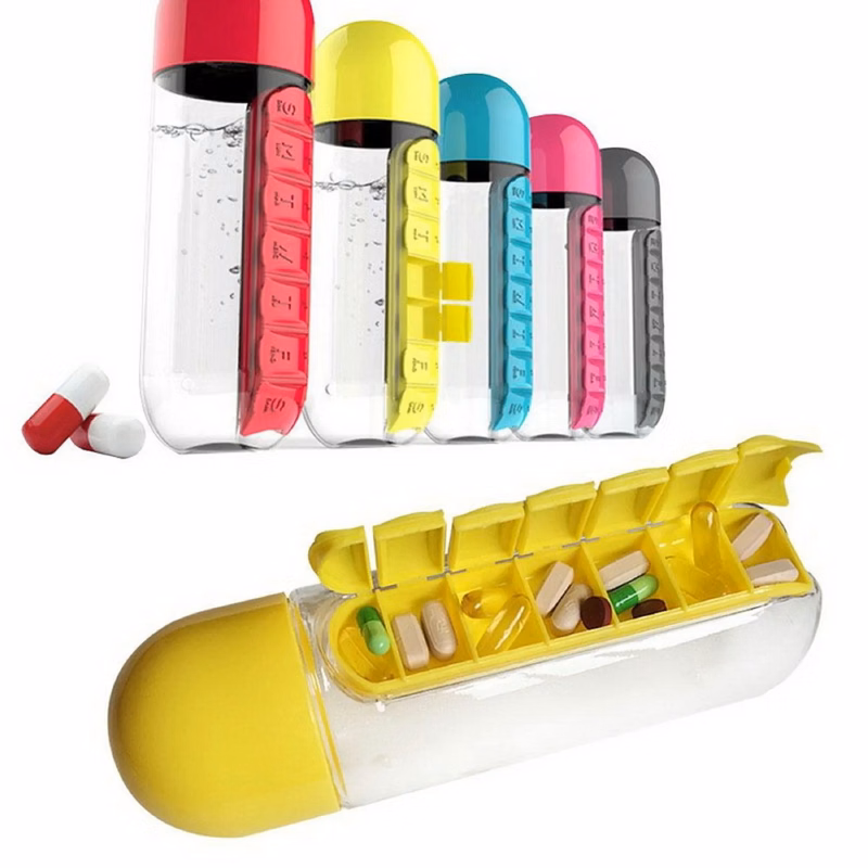 20 OZ Water Bottle with 7 Compartments Pill Box