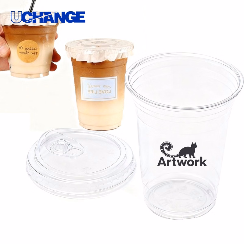 Disposable Clear Plastic Cup Container with Lid (16oz)