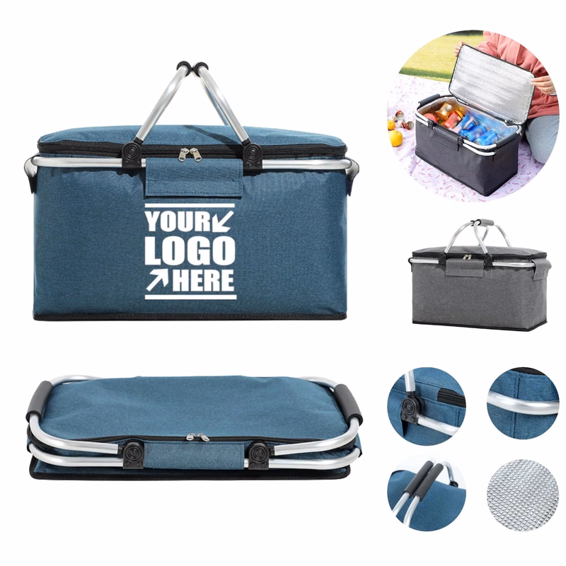 Custom Large Foldable Picnic Basket with Aluminum Handle
