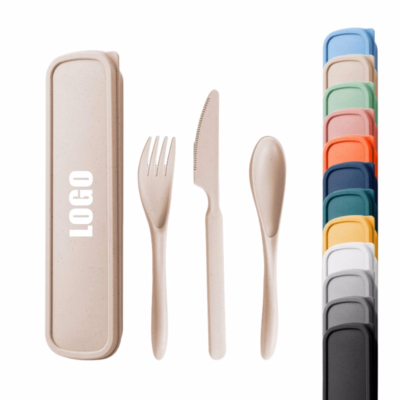 Portable 3 Pieces Wheat Straw Cutlery Utensil Set
