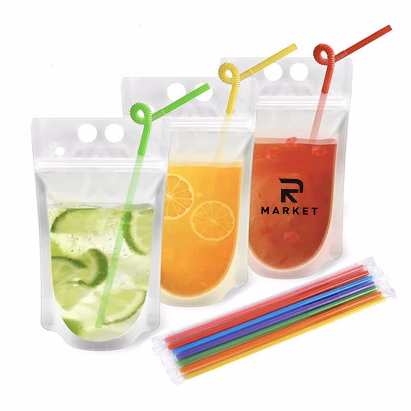 Juice Pouch With Straw with round corners for safety