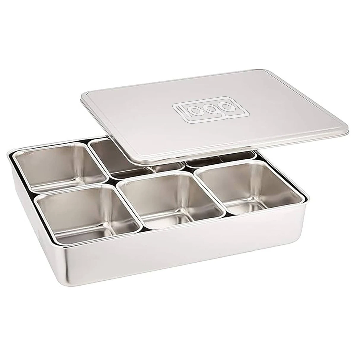 Kitchen Stainless Steel 6-Compartment Spice Organizer Box 1