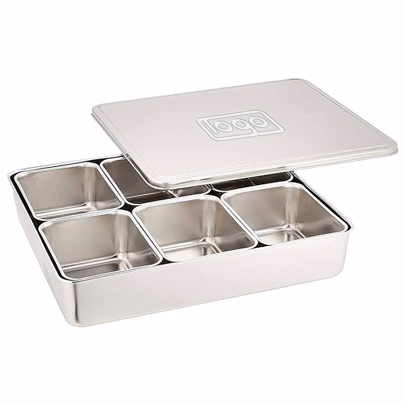 Kitchen Stainless Steel 6-Compartment Spice Organizer Box