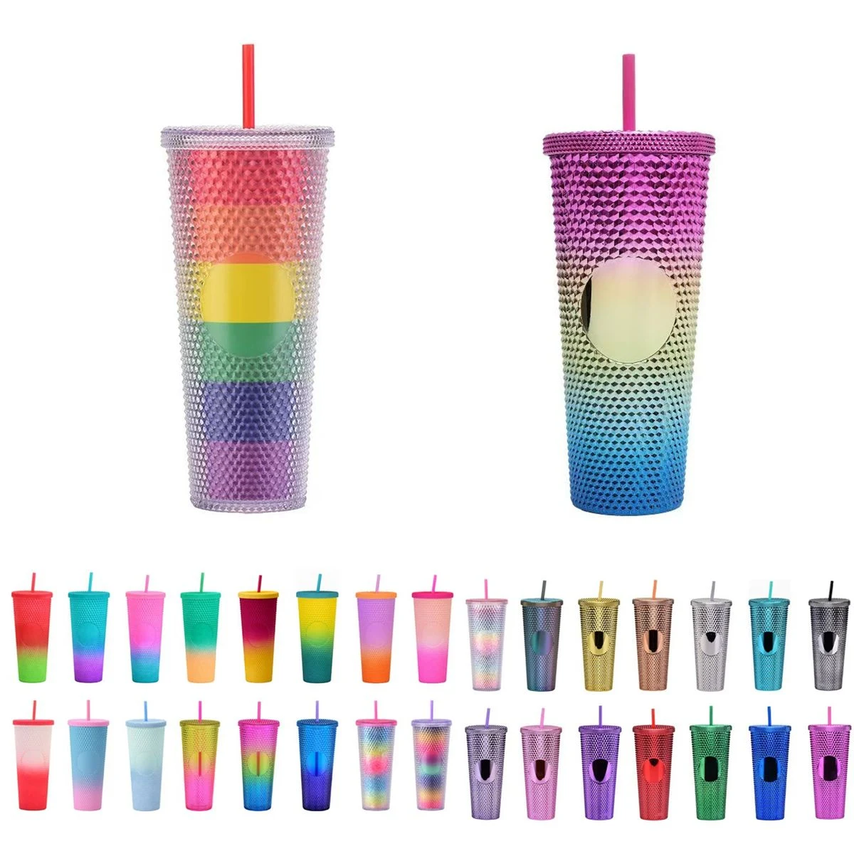 Double Plastic Straw Cup large capacity creative 710ml Durian Cup tie hand cup portable diamond cup 1