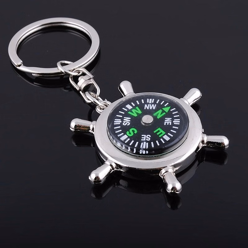Helmsman Shape Keychain with Compass Decoration