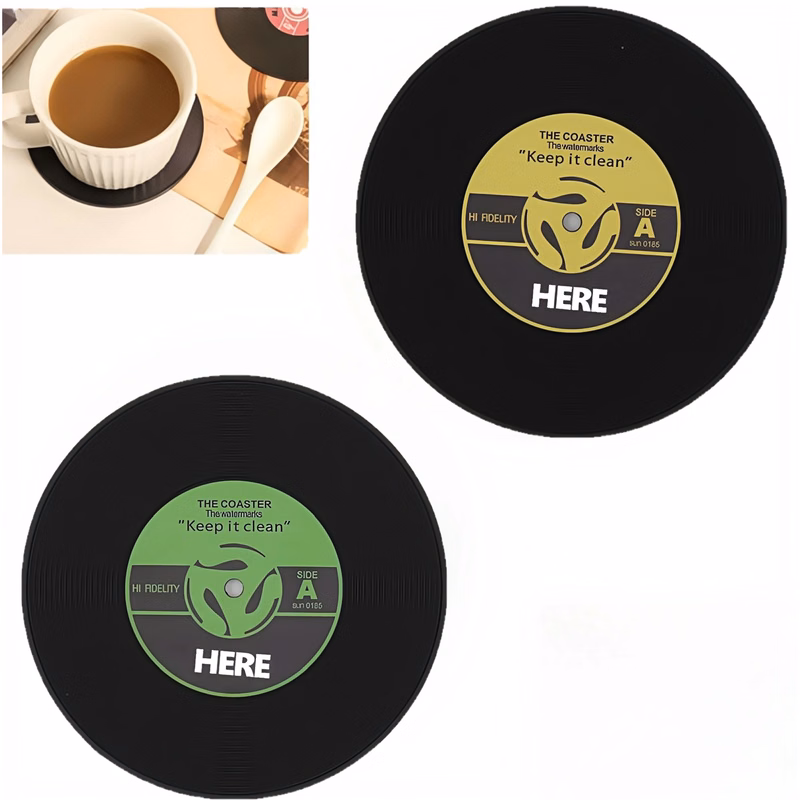 3.9" Full Color Vinyl Record Coasters for Drinks