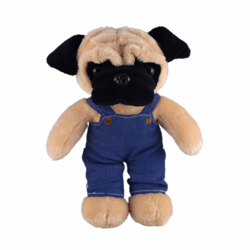 Soft Plush Stuffed Pug in denim overall.