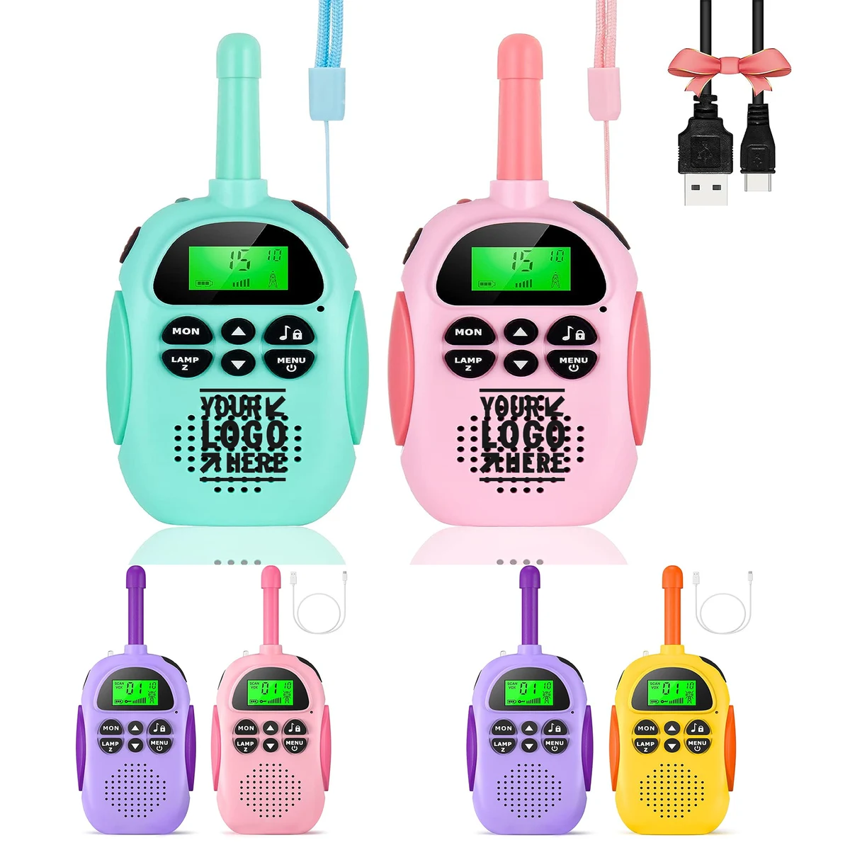 Kids Christmas Birthday Toy Gift Rechargeable Walkie Talkies With Backlit LCD Flashlight 1