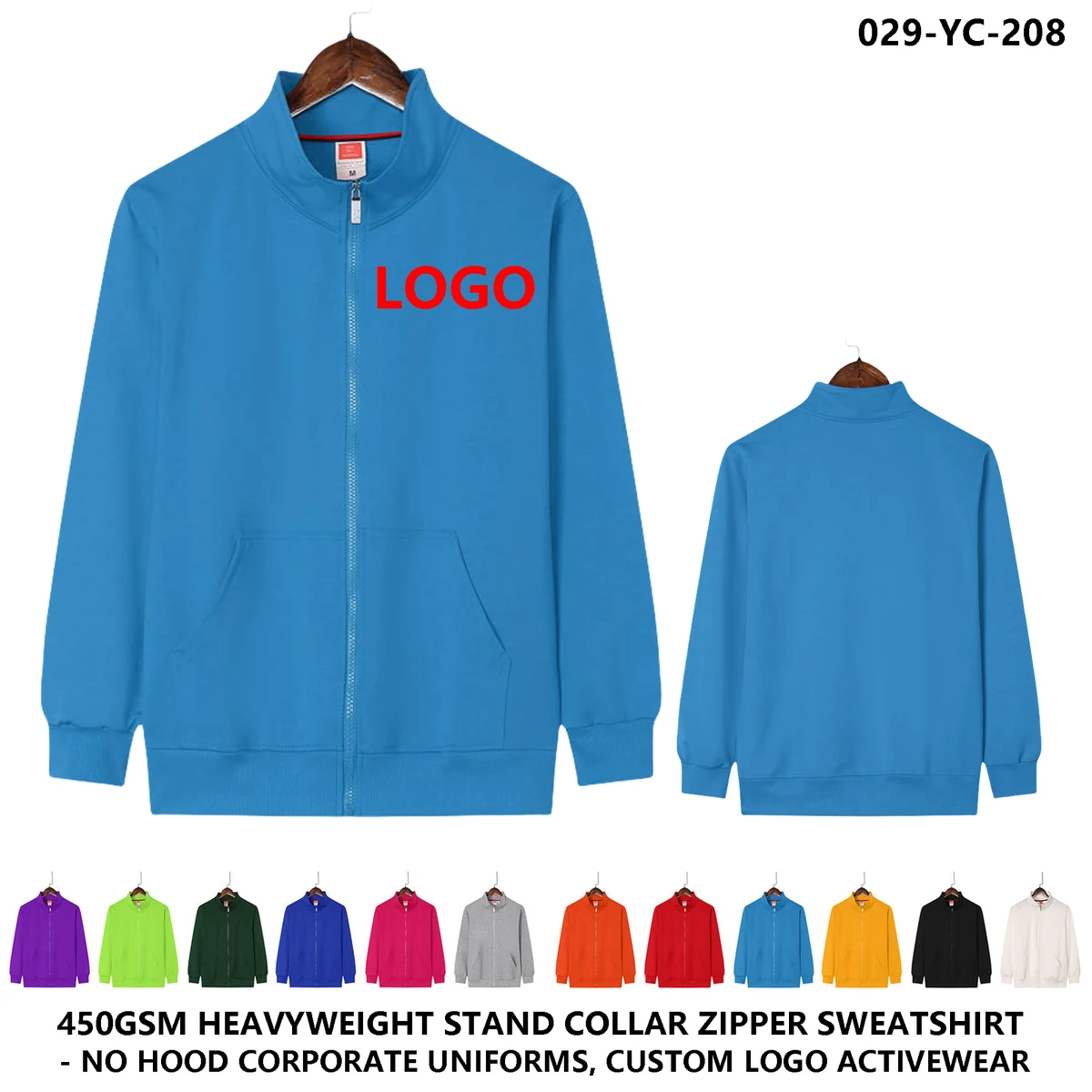 Unisex Custom Logo Stand Collar Zip Jacket ?C Sweatshirt Style 1