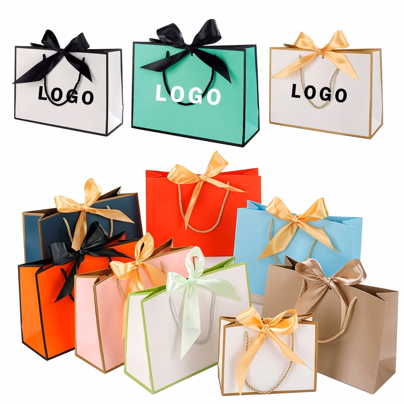Ribbed Paper Gift Carrier With Bow