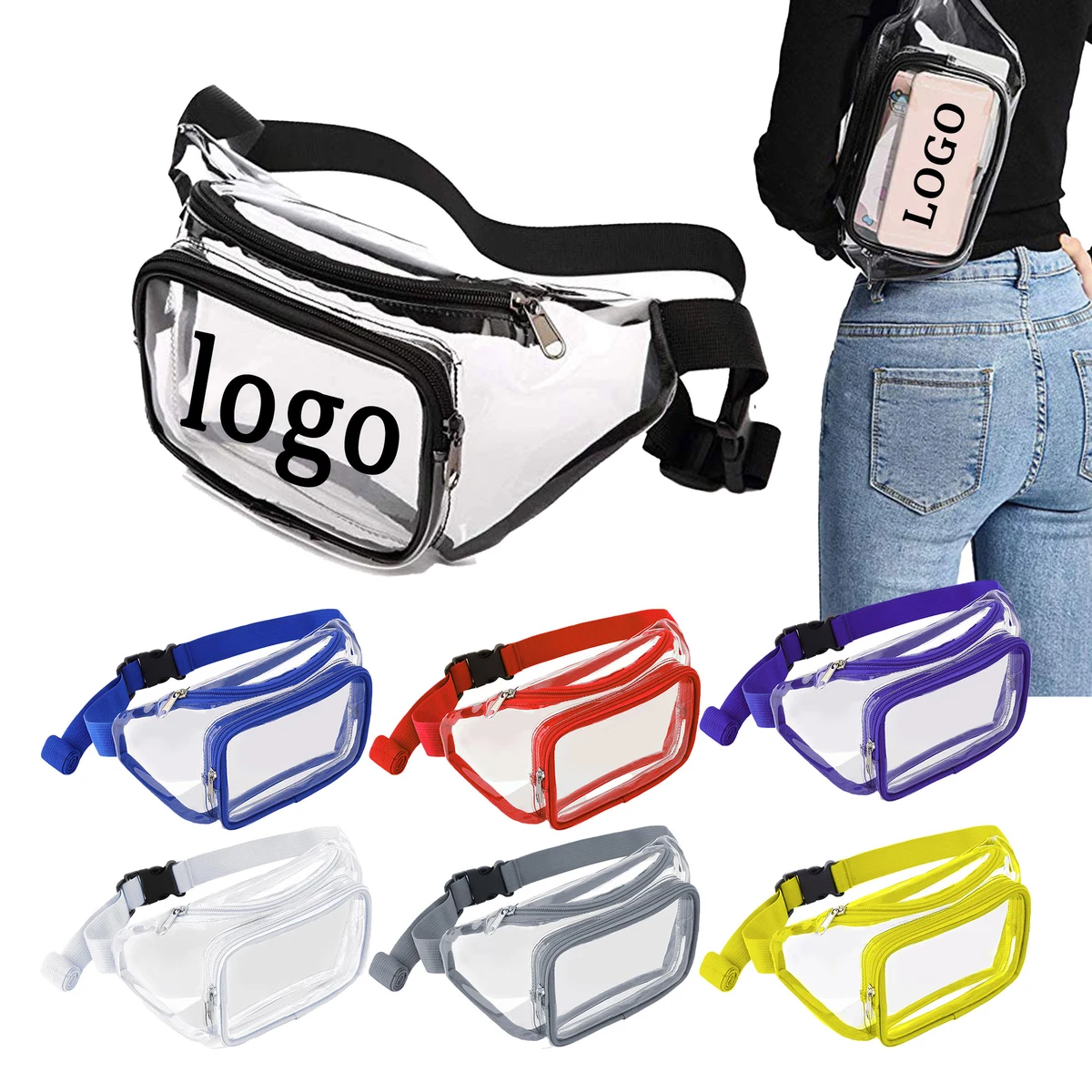 MOQ 30 PVC Transparent Waist Bag 11"L x 7.7"W x 5.5"H 1