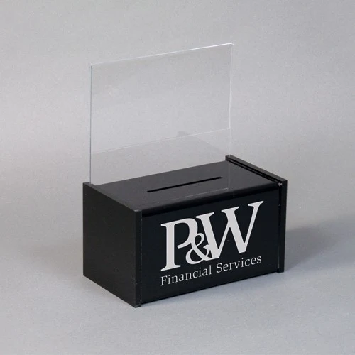 Black Acrylic Suggestion Box w/ 8.5"w x 5"h Message Header 1
