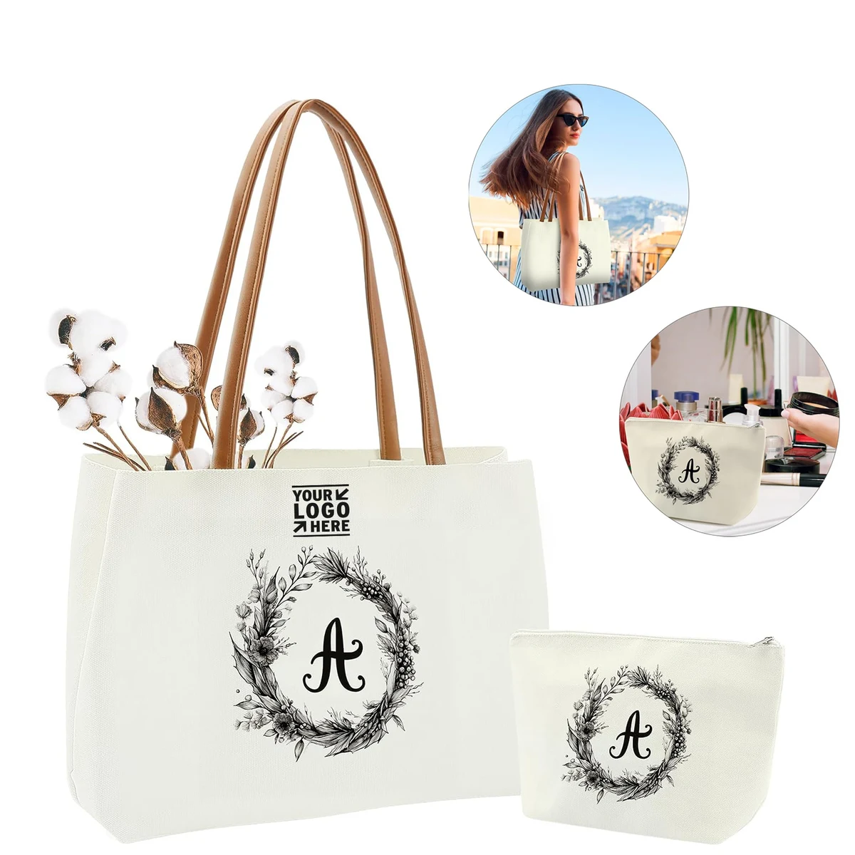 Personalized Birthday Gifts Inner Pocket Canvas Tote Monogrammed Make Up Bag 1