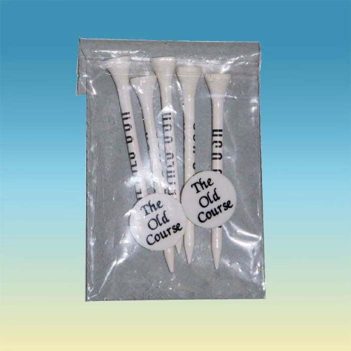 "Crystal Clear" Golf Tee Poly Bag Pack w/ Five 3 1/4" Tees & Two 1" Markers